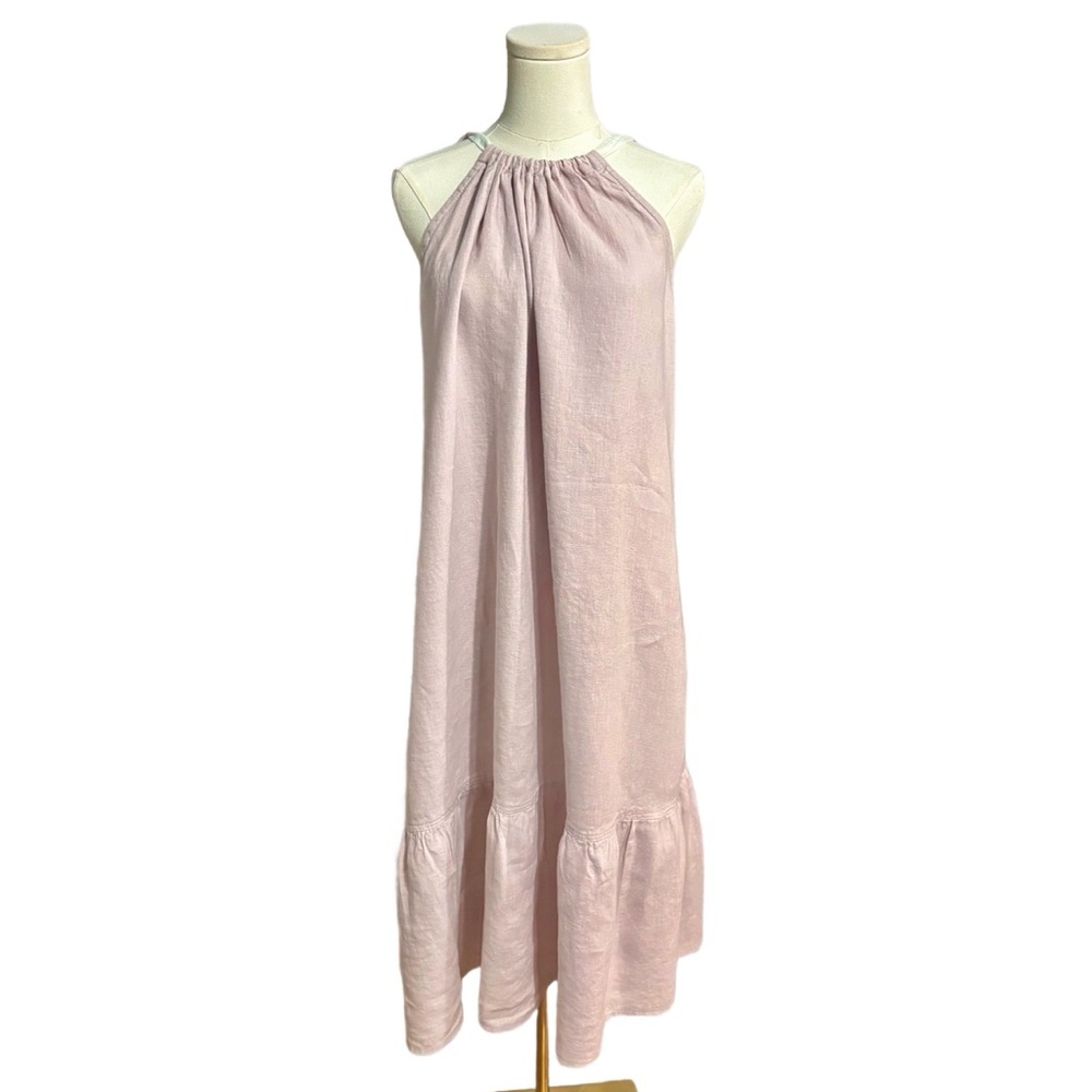 Crown Linen Designs Blush/Lilac 100% European Linen Halter Maxi Dress L/XL